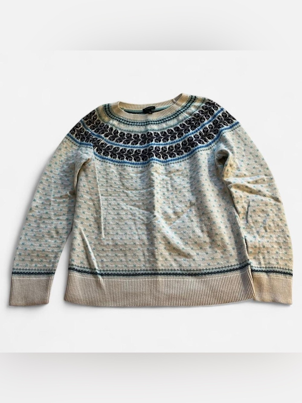 talbots cream and blue fair isle sweater